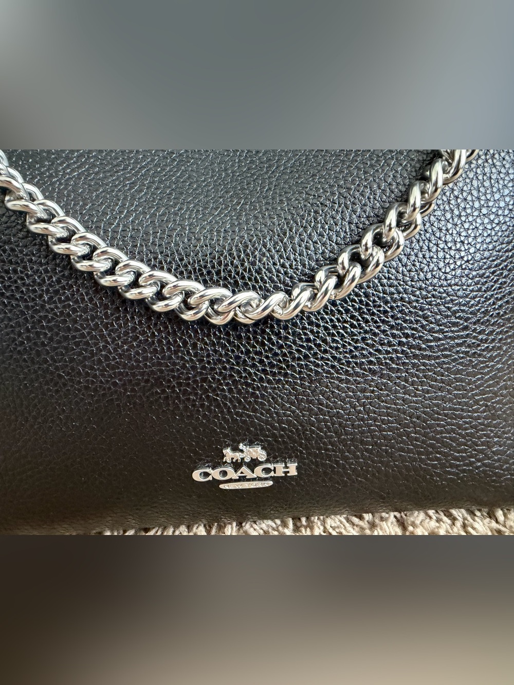 COACH Laurel Shoulder Bag Black Pebbled Leather with Silver Chain Accent - Picture 7 of 10